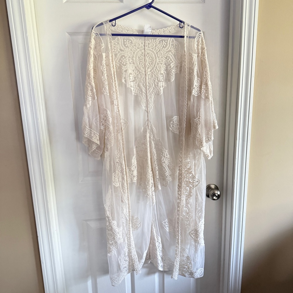 Cream Lace Kimono Duster Cardigan – L/XL